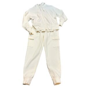 Old Navy Active Dynamic Fleece Full Zip Hoodie & Cargo Pant Women’s Cream S.